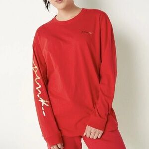 Victoria's Secret PINK Cotton Long Sleeve Campus Red Tee Shirt size Medium